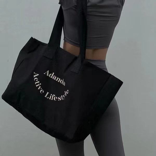 Custom Logo Quality Weekender Oversize Black Big Handle Women Gift Cotton Canvas Shopping Tote Bag