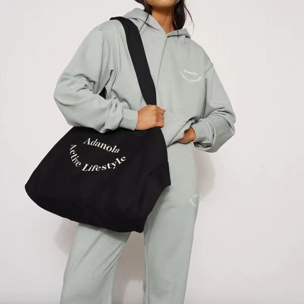 Custom Logo Quality Weekender Oversize Black Big Handle Women Gift Cotton Canvas Shopping Tote Bag
