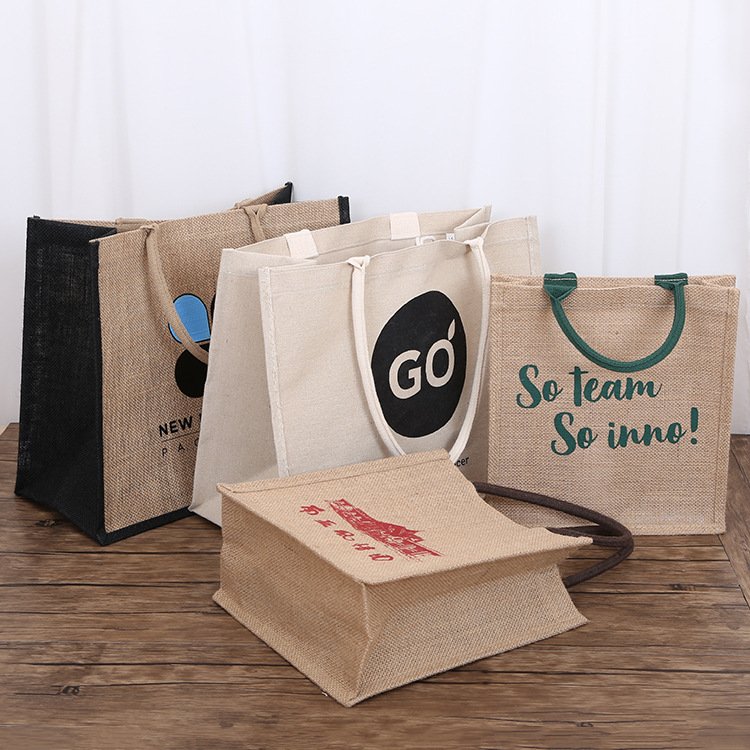 Custom Logo Wholesale Reusable Jute Tote Shopping Bag with Handle