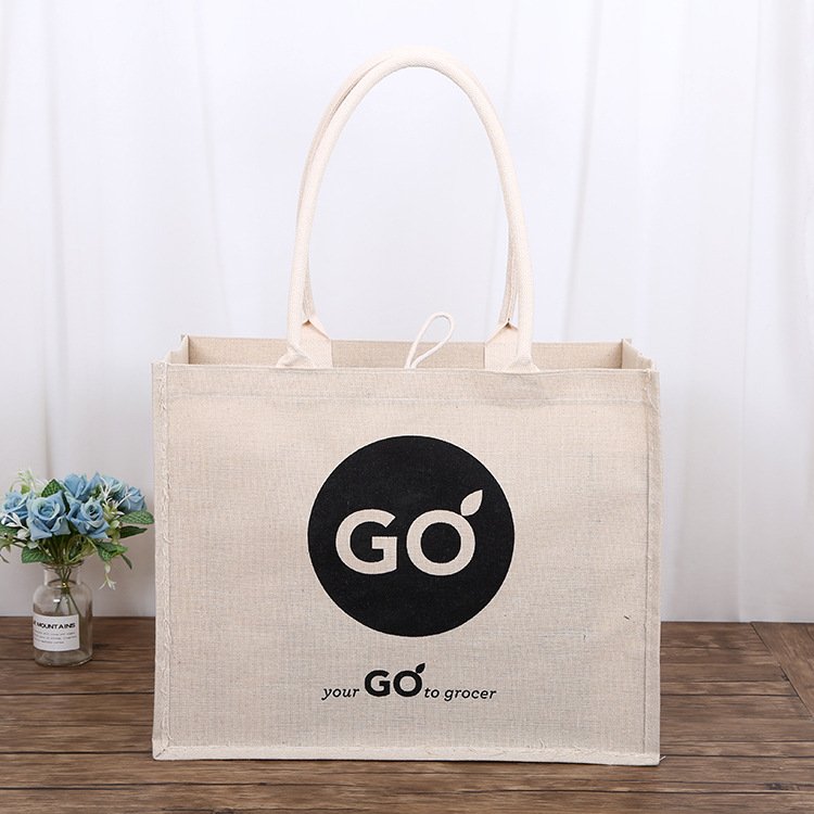 Custom Logo Wholesale Reusable Jute Tote Shopping Bag with Handle