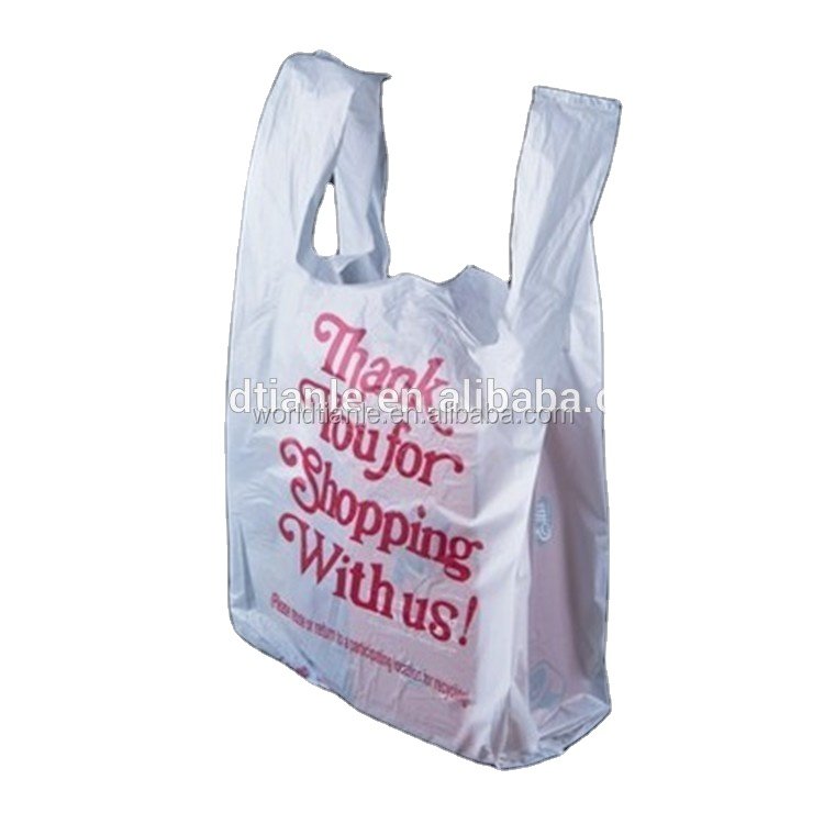 White thank you 1/6 plastic shopping bag with handles 11.5"x6.5"x21"