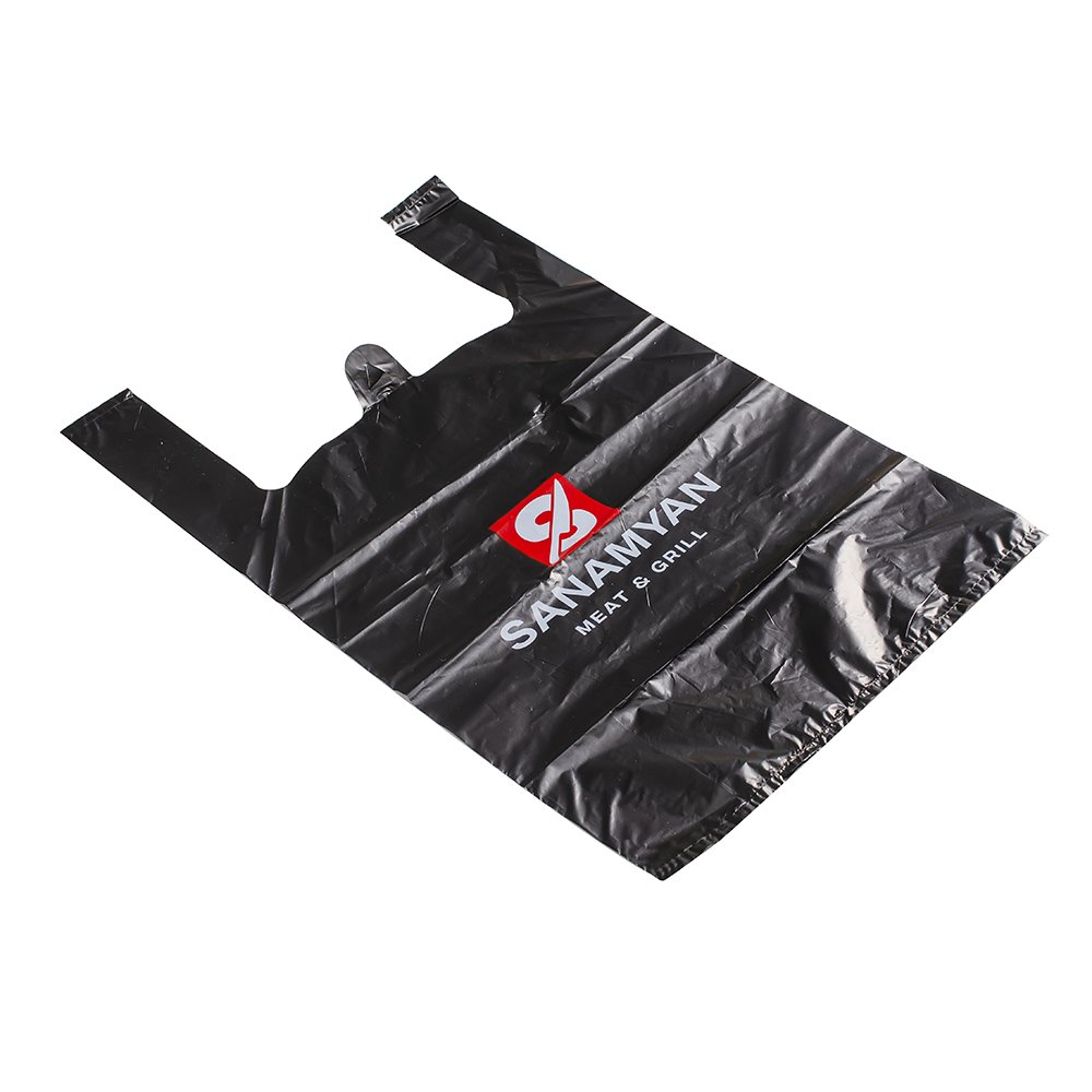 Custom Logo Printed Business Clothing Bar Shop Restaurant Food Take Out Plastic Shopping Bags With T-shirt Handle