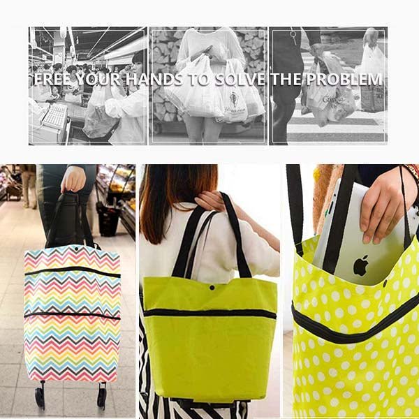 2023 Foldable Shopping Trolley Tote Bag with Wheels Reusable Grocery Bag Food Organizer Vegetables Bag Handbag for Women Kids