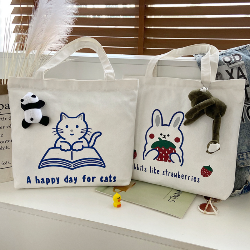 Custom Large Capacity Cotton Canvas Tote Bag Fashionable Reusable Shopping Bag with Letter Pattern and Eco-Friendly Custom Logo