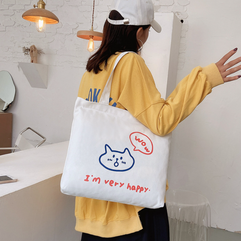 Custom Large Capacity Cotton Canvas Tote Bag Fashionable Reusable Shopping Bag with Letter Pattern and Eco-Friendly Custom Logo