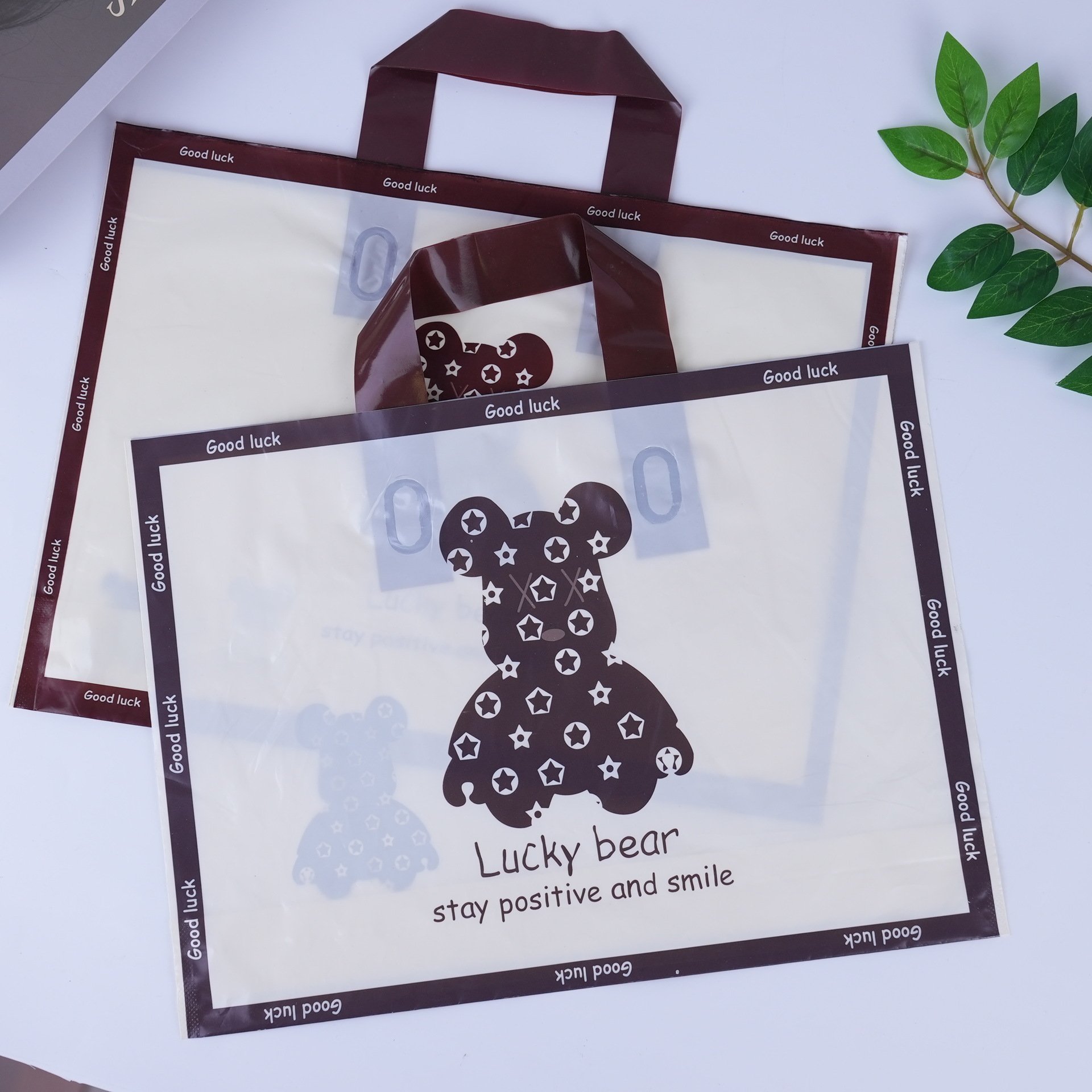 Custom printed logo LDPE recyclable retail reusable black plastic poly tote carrier shopping bags with soft loop handles