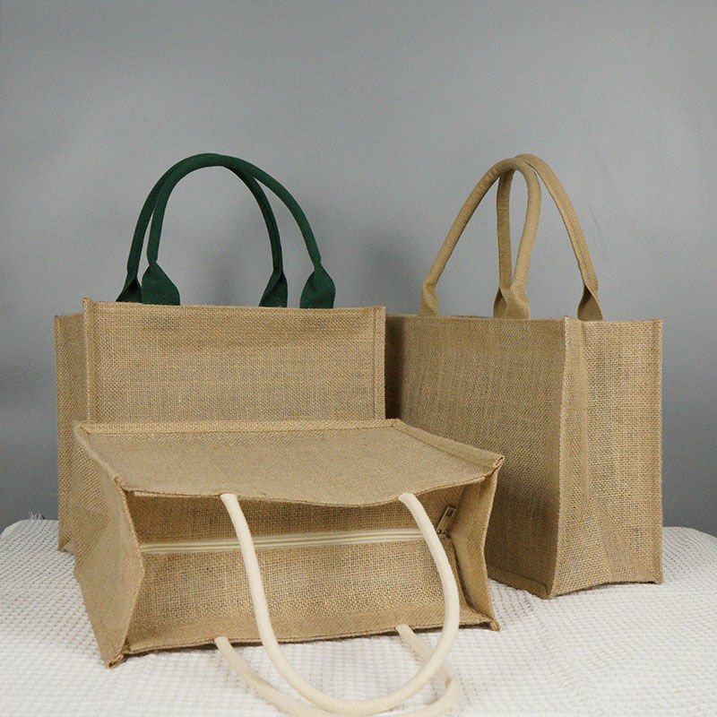 Wholesale Custom Printing Logo Natural Gunny Eco Friendly Jute Tote Bag Recycle Foldable Jute Shopping Bag