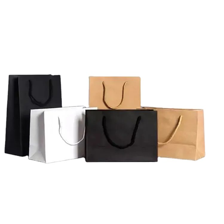Wholesale Kraft Craft Shopping Paper Bag with Twisted Handle Custom Print Logo in White Brown for Clothing Shopping Packaging