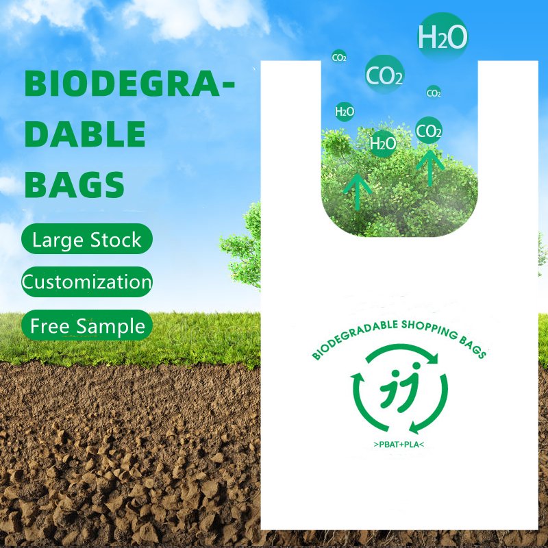 100% Plastic Free Bio-compostable T Shirt Bag Handle Biodegradable Singlet Bag