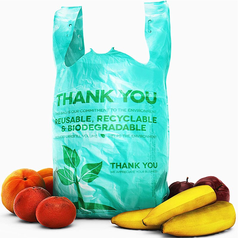 100% Plastic Free Bio-compostable T Shirt Bag Handle Biodegradable Singlet Bag
