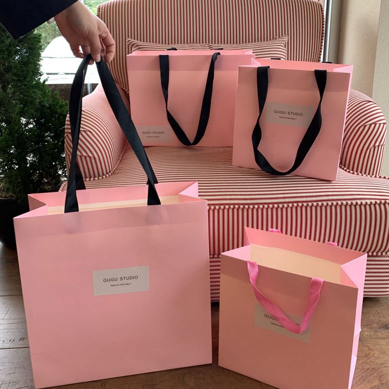 Custom Luxury Brown Retail Color Print Clothing Shopping Gift Jewelry Packaging Kraft Black Pink Paper Bag With Logo