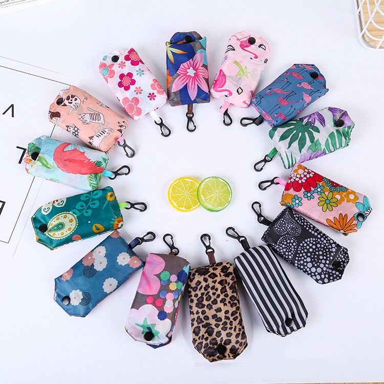 Hot selling cheap custom reusable rept grocery supermarket foldable tote polyester folding grocery shopping bag with pattern
