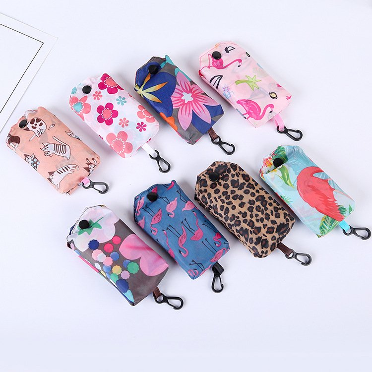 Hot selling cheap custom reusable rept grocery supermarket foldable tote polyester folding grocery shopping bag with pattern