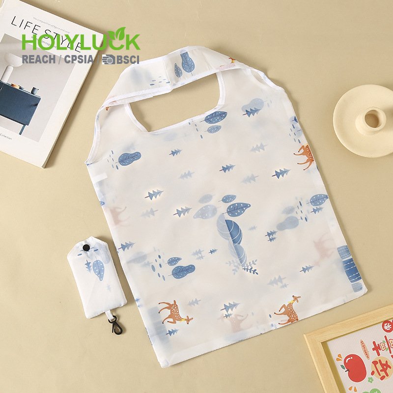 Hot selling cheap custom reusable rept grocery supermarket foldable tote polyester folding grocery shopping bag with pattern