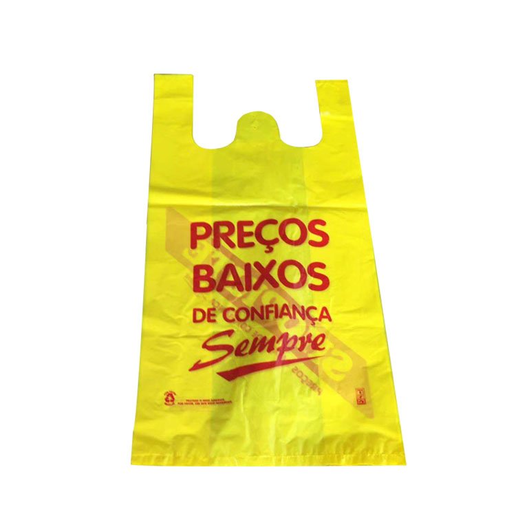 Custom logo thick packaging bolsa de plastico hdpe ldpe plastic reusable t-shirt food shopping bag supermarket vest take out bag