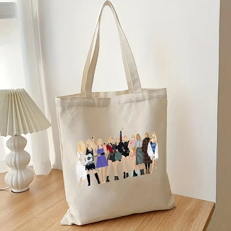 1 pcSwiftie pattern Tote Canvas Personalized Shoulder Bag For Travel Women's Reusable Shopping Bag With Custom Printed Logo