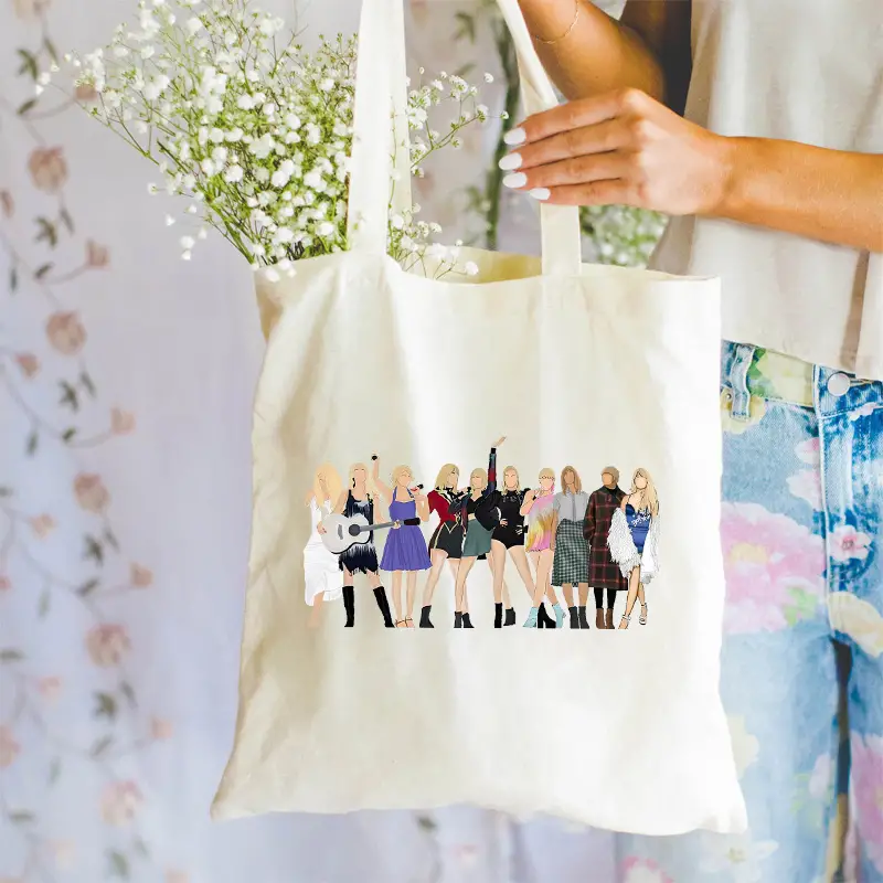 1 pcSwiftie pattern Tote Canvas Personalized Shoulder Bag For Travel Women's Reusable Shopping Bag With Custom Printed Logo