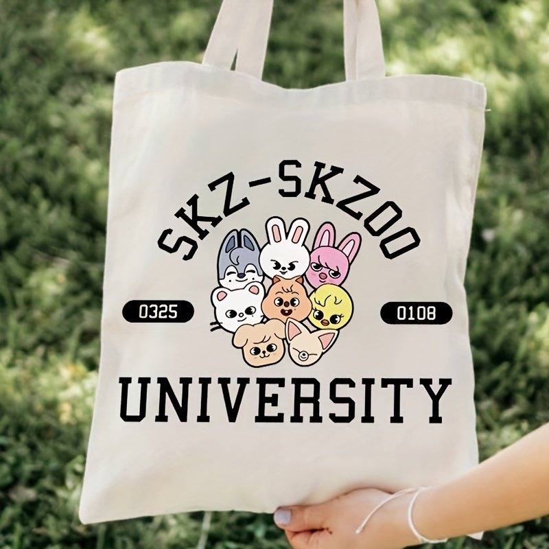 1 pc SKZ-Skzoo pattern Tote Canvas Personalized Shoulder Bag For Travel Women's Reusable Shopping Bag With Custom Printed Logo
