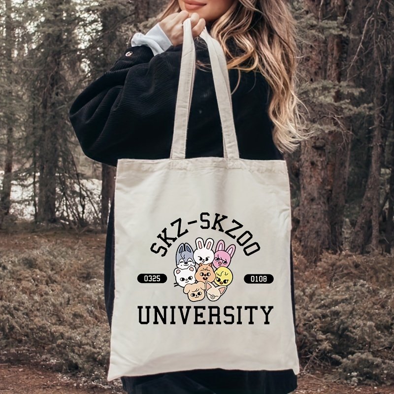 1 pc SKZ-Skzoo pattern Tote Canvas Personalized Shoulder Bag For Travel Women's Reusable Shopping Bag With Custom Printed Logo