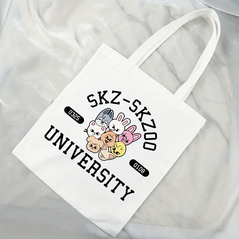 1 pc SKZ-Skzoo pattern Tote Canvas Personalized Shoulder Bag For Travel Women's Reusable Shopping Bag With Custom Printed Logo