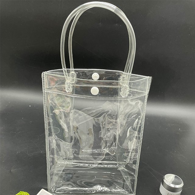 Fashionable Snap Button Pvc Transparent Storage Tote Bag Custom Clear Pvc Bag Thicker Shopping Bag