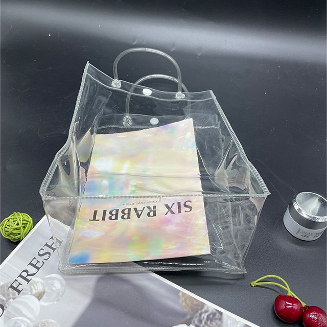 Fashionable Snap Button Pvc Transparent Storage Tote Bag Custom Clear Pvc Bag Thicker Shopping Bag