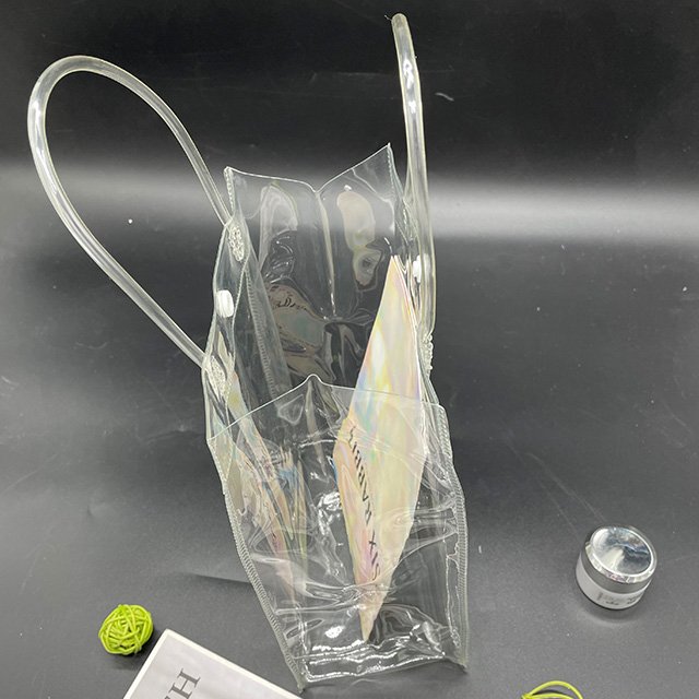 Fashionable Snap Button Pvc Transparent Storage Tote Bag Custom Clear Pvc Bag Thicker Shopping Bag