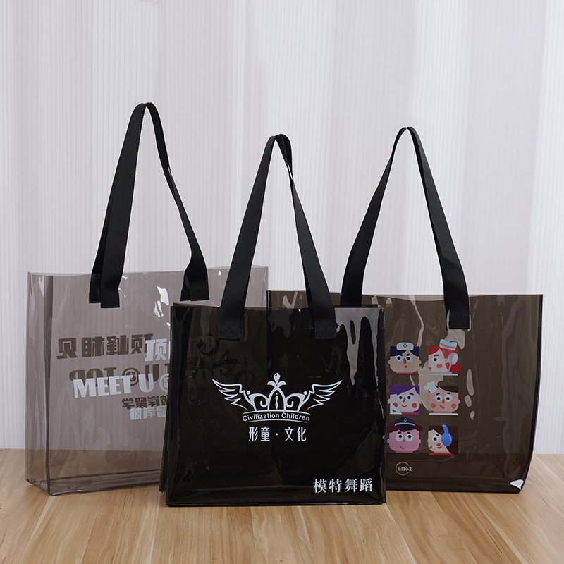 High quality waterproof recycled holographic pvc tote bag customized transparent plastic hand shopping bag