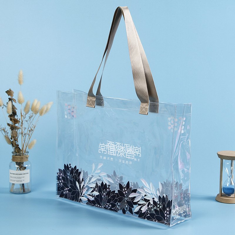 High quality waterproof recycled holographic pvc tote bag customized transparent plastic hand shopping bag