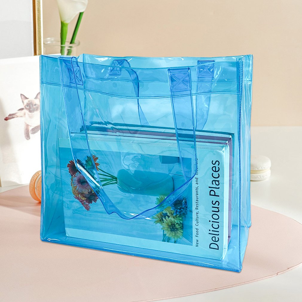 Reusable Transparent Pvc Handbag Fashion Shopping Bags With Logos Plastic Shopping Tote Bag Large PVC Plastic Beach Bag