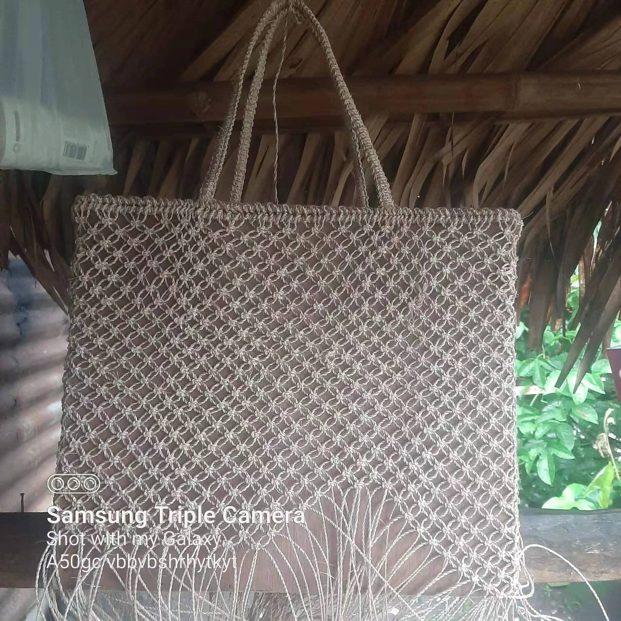 nature fiber recycled gift bag with transparent net bags handmade nature fiber weaved shopping package bags