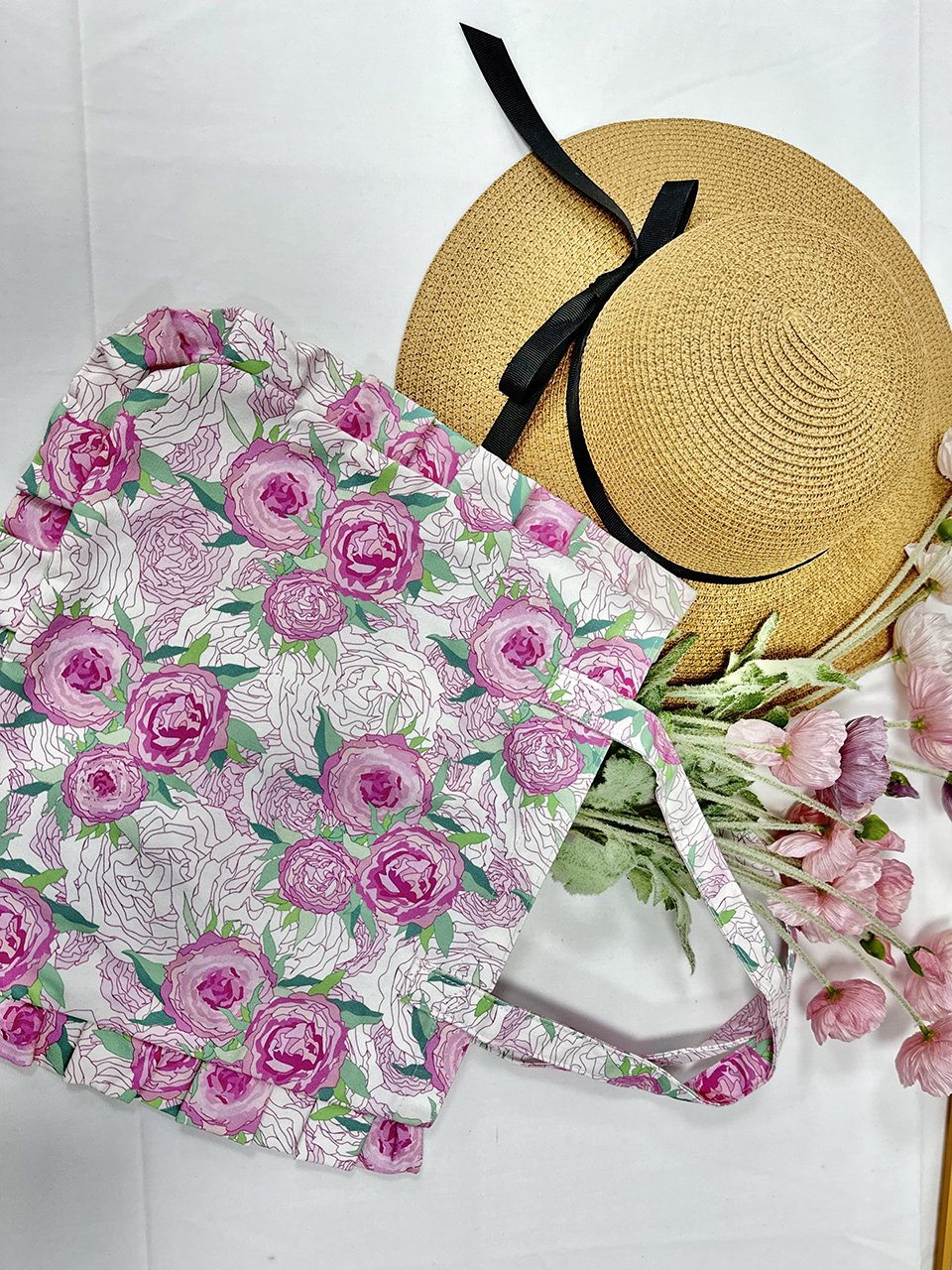 2024 Original Design 100% Cotton Flora Printed With Zipper And Pocket Reversible Tote Bags