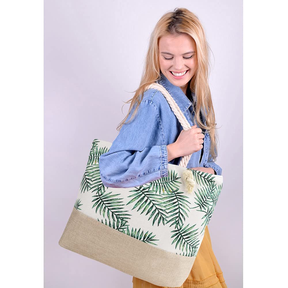 Women's Luxury Handbag Summer Canvas Beach Bags Large Capacity Shopping Bags Tropical Print Handbag Tote Bags