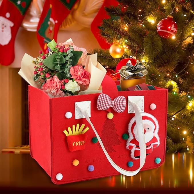 Wholesale Felt Candy Gift Bag Premium Felt Gift Tote Bags Christmas Shopping Bag With Ornaments