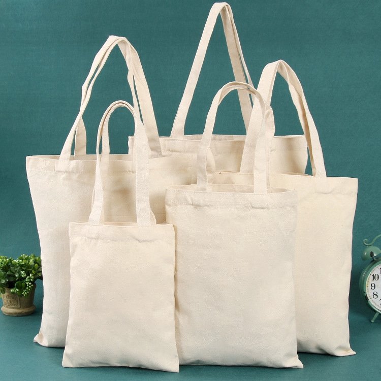 Eco Friendly Creamy Beige Black Blank Reusable Cotton Shopping Bag Canvas Plain Tote Bags with Logo for Women Grocery