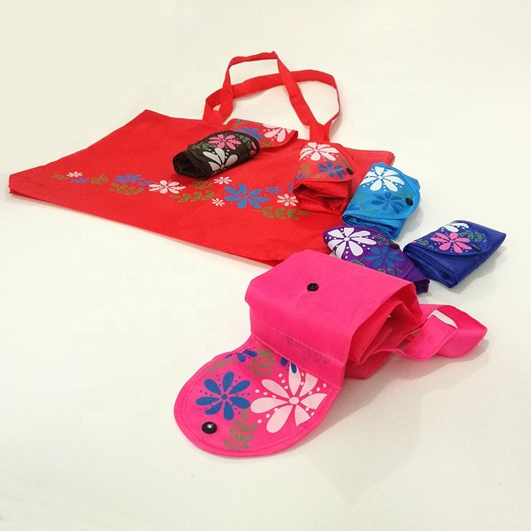 Custom Folding Flower Design Recyclable Polyester Waterproof Portable Shopping Bag Custom Grocery Shopping Vegetable Market