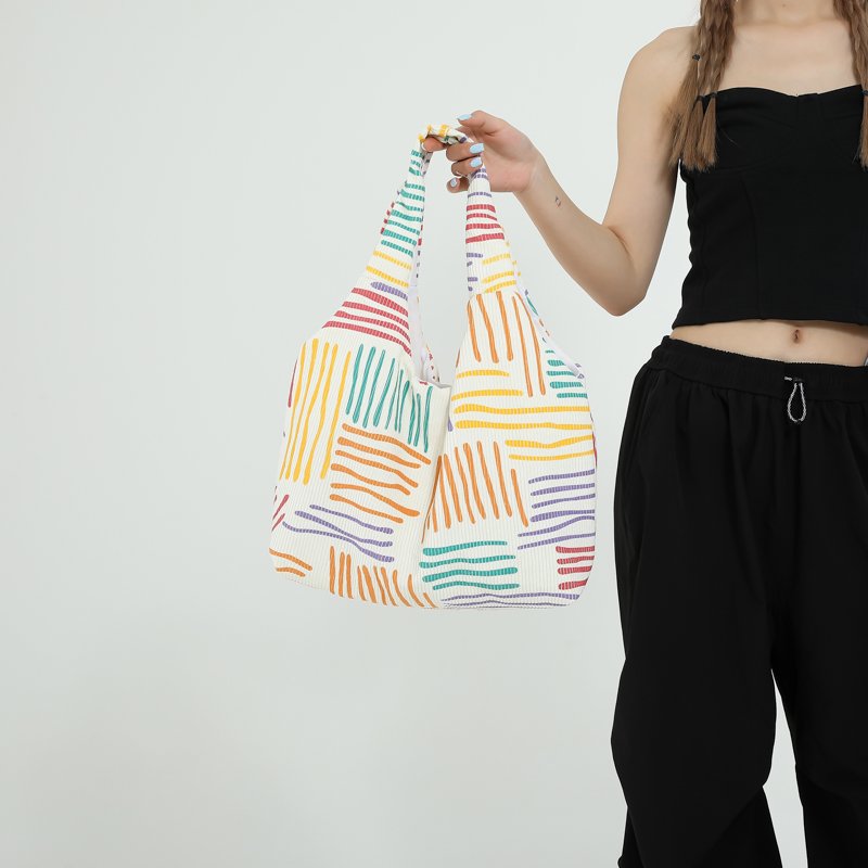 Summer Lazy Style Cute Strawberry Print Corduroy Vest Shopping Bag Custom Large capacity Open Leisure Shoulder Bag