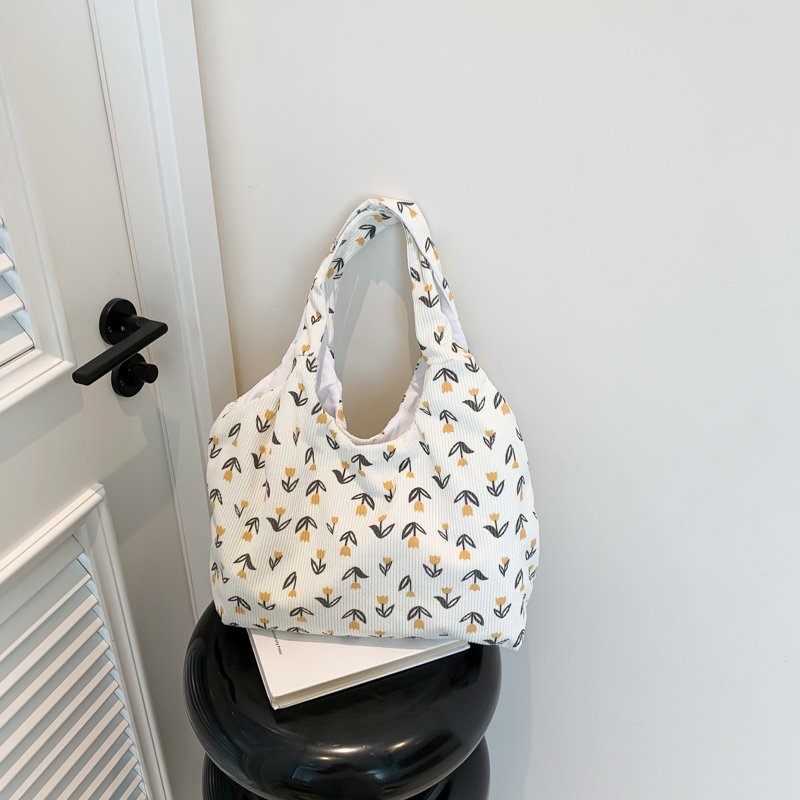 Summer Lazy Style Cute Strawberry Print Corduroy Vest Shopping Bag Custom Large capacity Open Leisure Shoulder Bag