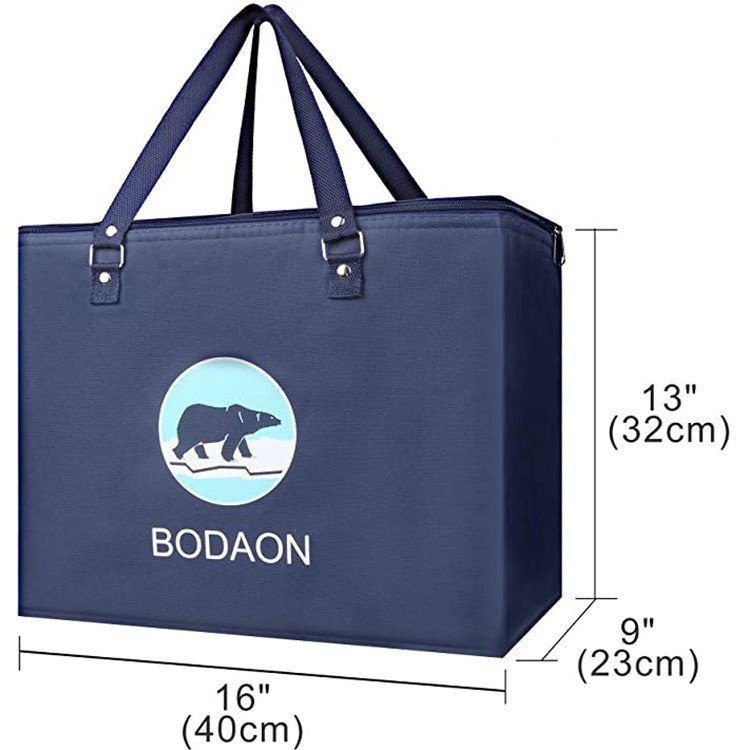 Eco friendly Insulated Grocery shopping Bag reusable Printed blue thermal insulation delivery refrigeration Simple cooler bag
