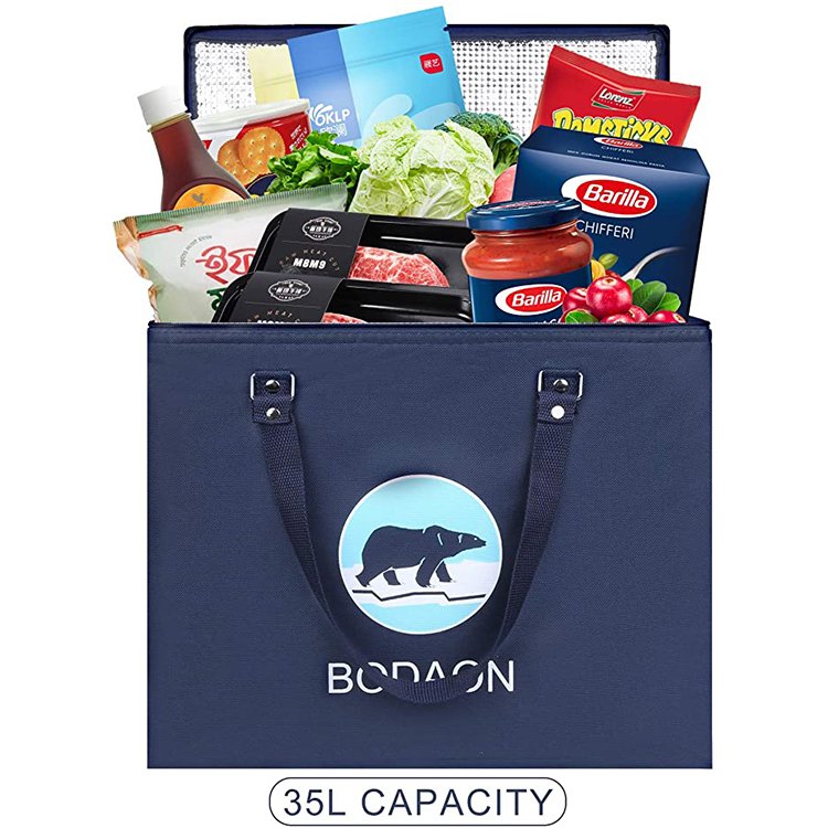 Eco friendly Insulated Grocery shopping Bag reusable Printed blue thermal insulation delivery refrigeration Simple cooler bag