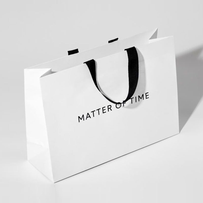 Custom Logo Printed Eco Ribbon Handle Clothing Paper Bag Gift Shopping Bag Paperbag