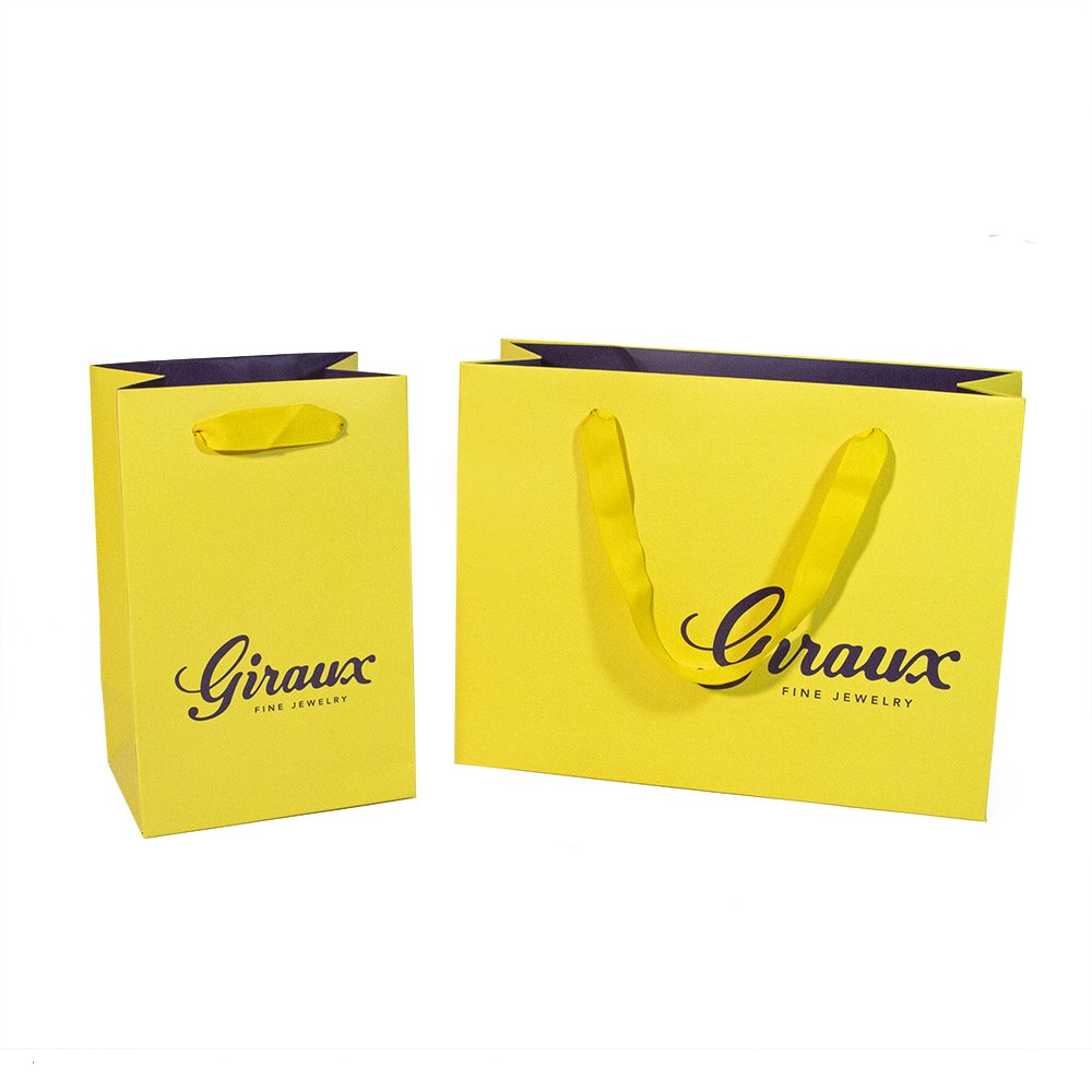 Luxury ribbon handle boutique shopping packaging customized printed euro tote paper gift bags with logo