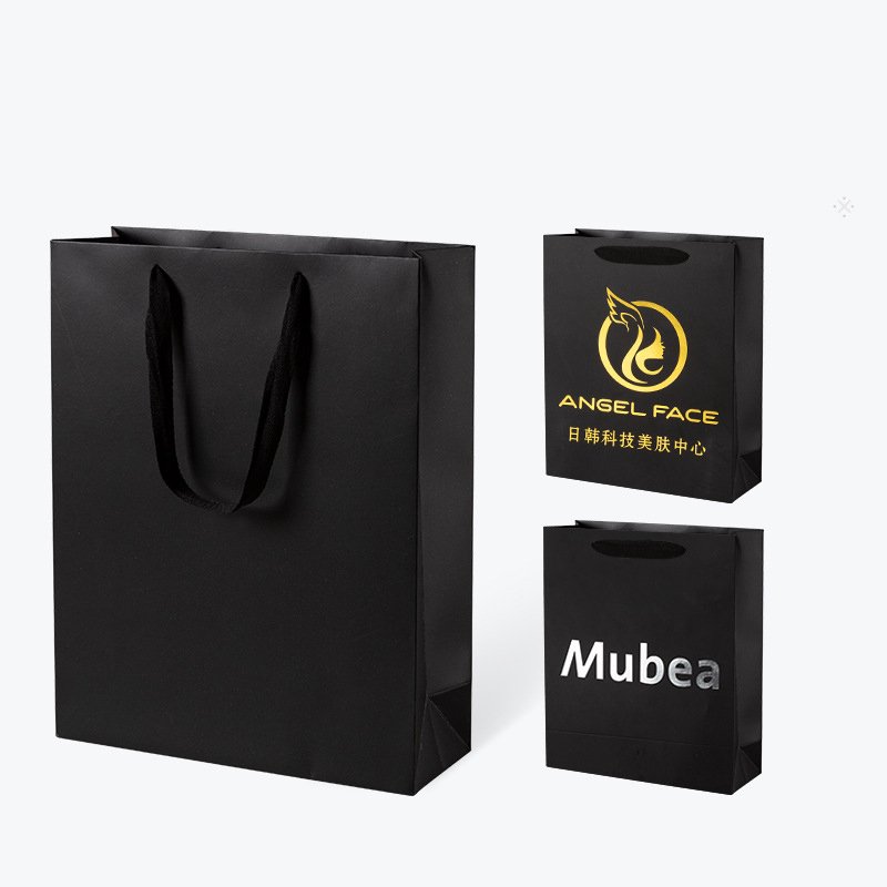 Custom Printed Handle Cardboard Packaging Tote Carrier Bags Black Matte Retail Luxury Gift Paper Shopping Bag with Logos