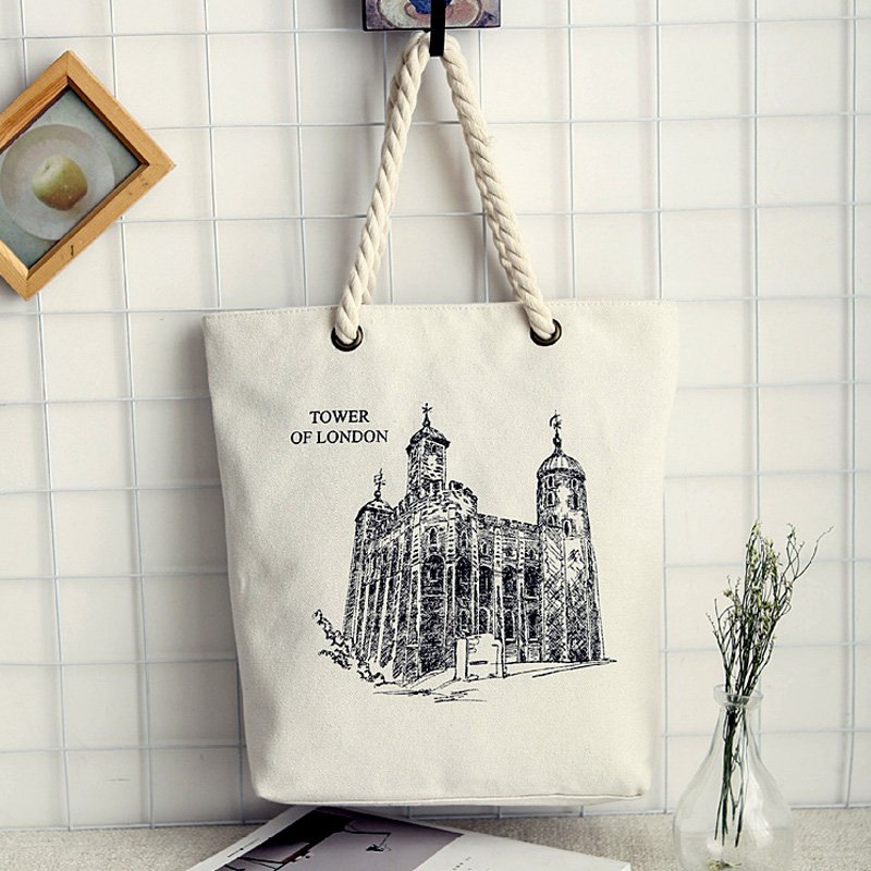 Reusable Foldable Shopping Canvas Cotton Bags With Rope Handle Plain Women Cotton Tote Bag Custom Printing Your Own Logo