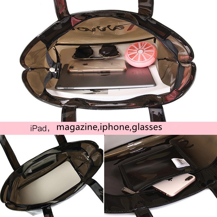 Wholesale Custom Logo Eco-Friendly Transparent PVC Tote Bags Fashionable Clear Shopping Bags Open Waterproof Shoulder Beach Bags