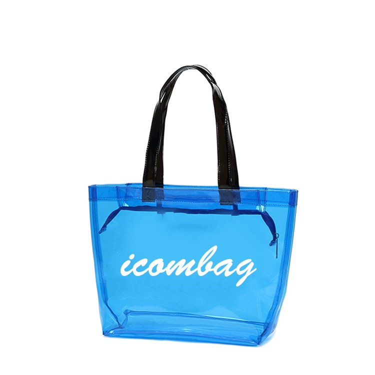 Wholesale Custom Logo Eco-Friendly Transparent PVC Tote Bags Fashionable Clear Shopping Bags Open Waterproof Shoulder Beach Bags