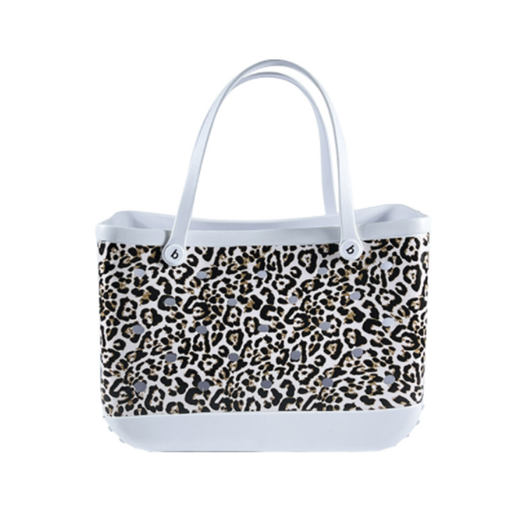 Factory custom printing logo pink shopping bag leopard design summer high capacity waterproof large eva beach tote handbag