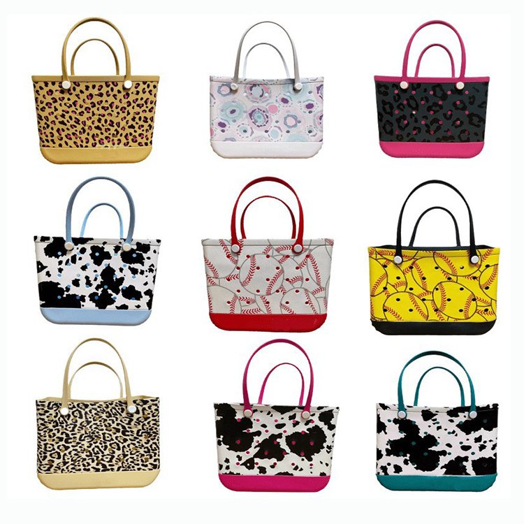 Factory custom printing logo pink shopping bag leopard design summer high capacity waterproof large eva beach tote handbag
