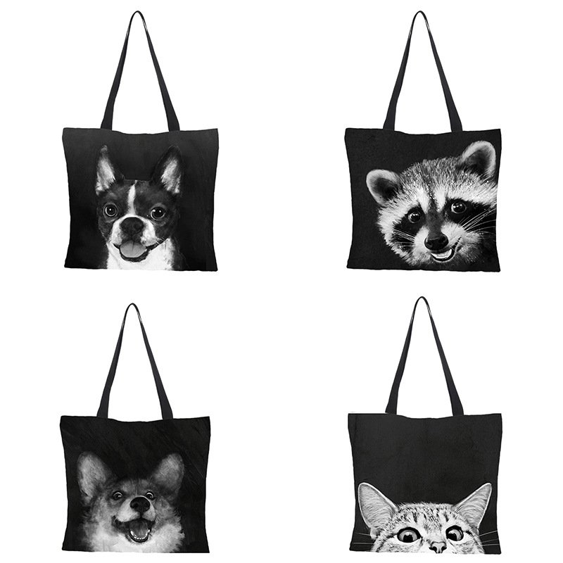 Creative Flower Pet Dog Print Bag Shopping Bag Graphic Tote Harajuku Shopper Women Shoulder Bag Funny Eco Large Capacity