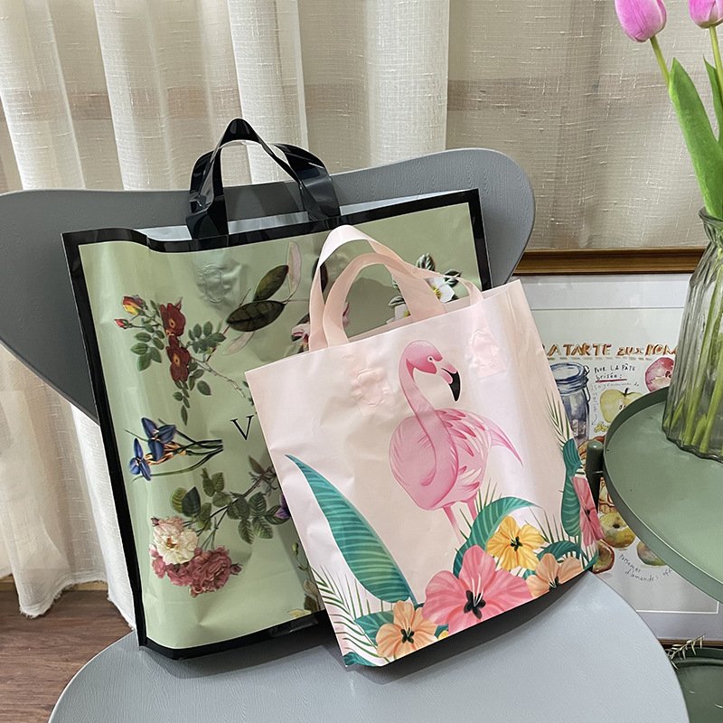 High-end plastic tote Artistic gift bag Square bottom plastic boutique shopping bag canvas folding shopping bag factory OEM